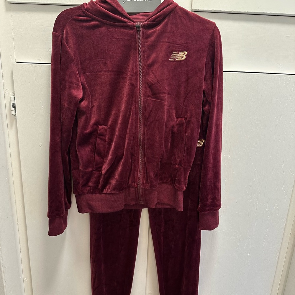Girls New Balance Velour Hoodie & Jogger Set - Burgundy 7/8
